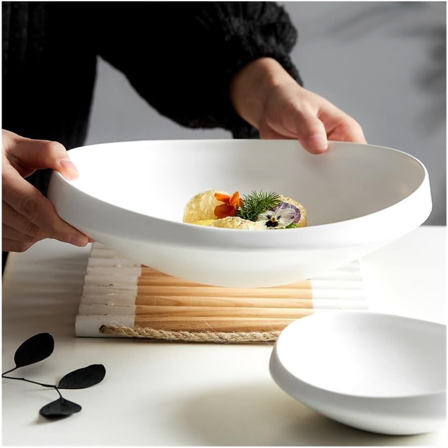Dining Plate, White Plate Ceramic Vegetable Plate Commercial Dim Sum Tableware Soup Plate,Kitchen Plates(8inch)