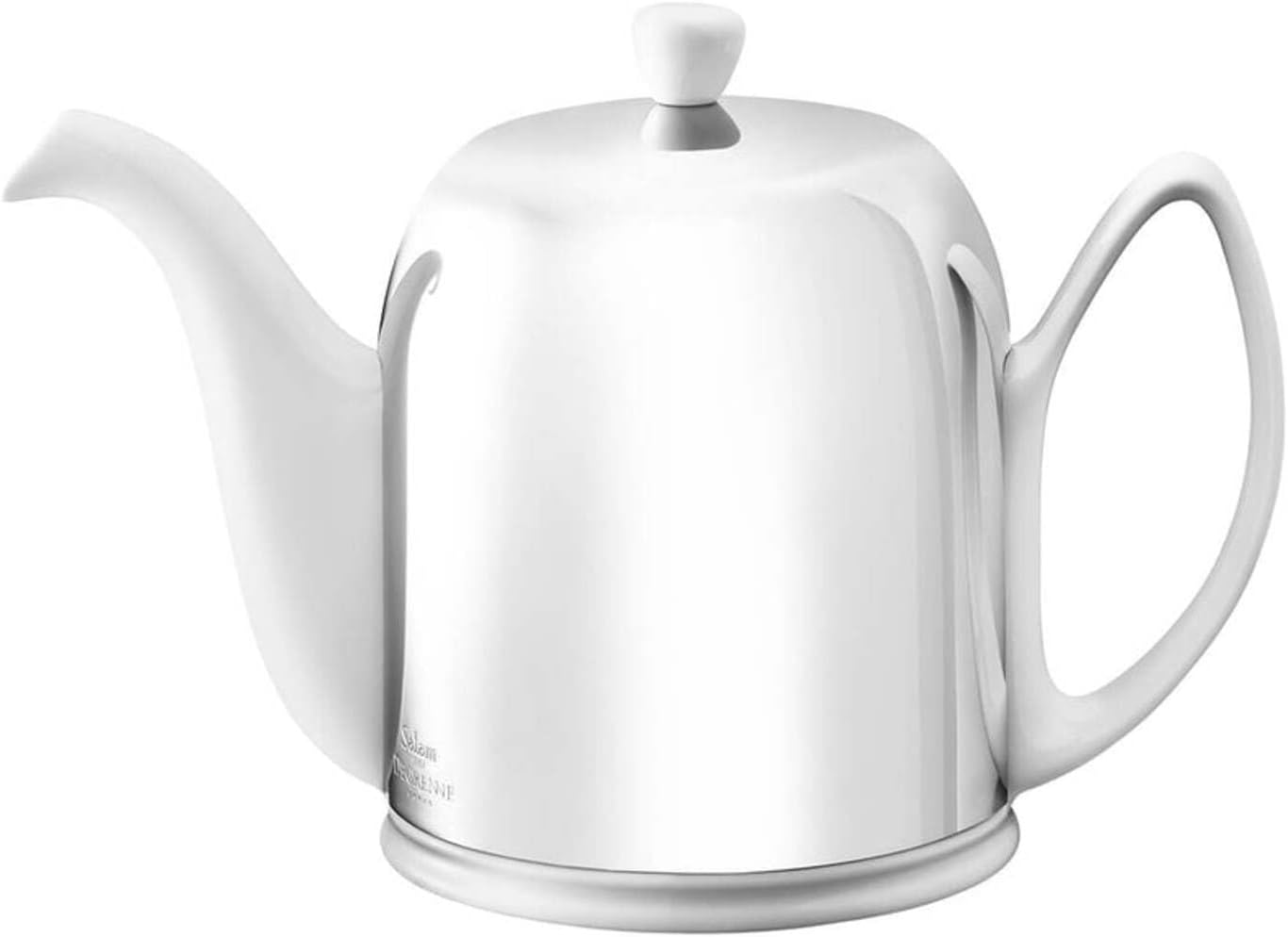 Salam Luxury French Tea Pot - Porcelain Teapot with Stainless Steel Cover, Ceramic Tea Kettle for Loose Tea, Removable Infuser, 4 Cup Capacity, 24oz - White