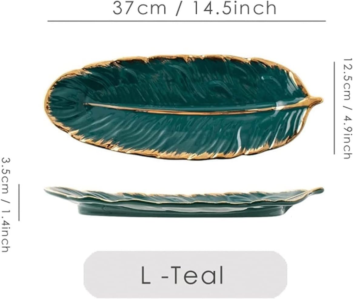 Fruit Bowls Ceramic Plate Fashion Feather Design Tray Tableware Accessories Dim Sum Fruit Plate Kitchen Dining Dish fruit Vegetable(Black,Small)