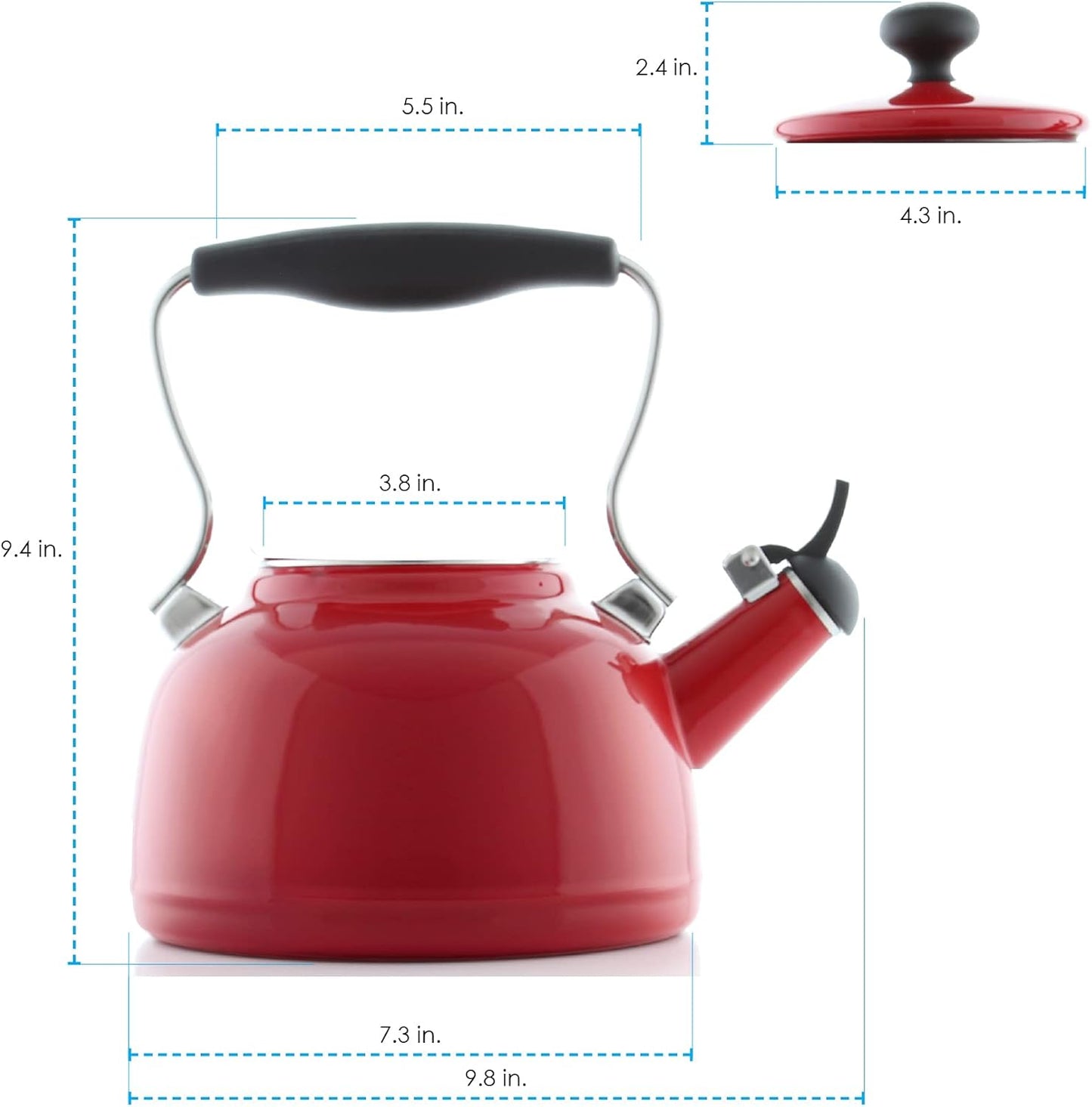 Chantal Tea Kettle, Vintage Series, Enamel on Steel, Whistling (Black Splatter on White)