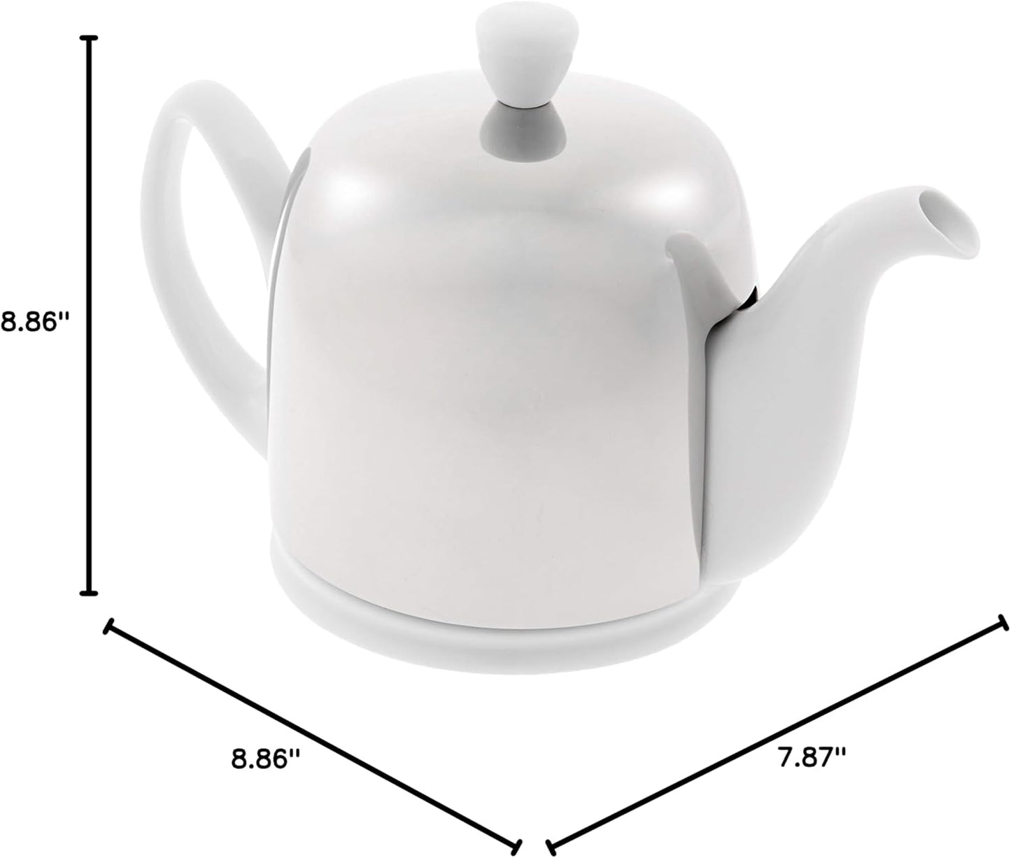 Salam Luxury French Tea Pot - Porcelain Teapot with Stainless Steel Cover, Ceramic Tea Kettle for Loose Tea, Removable Infuser, 4 Cup Capacity, 24oz - White