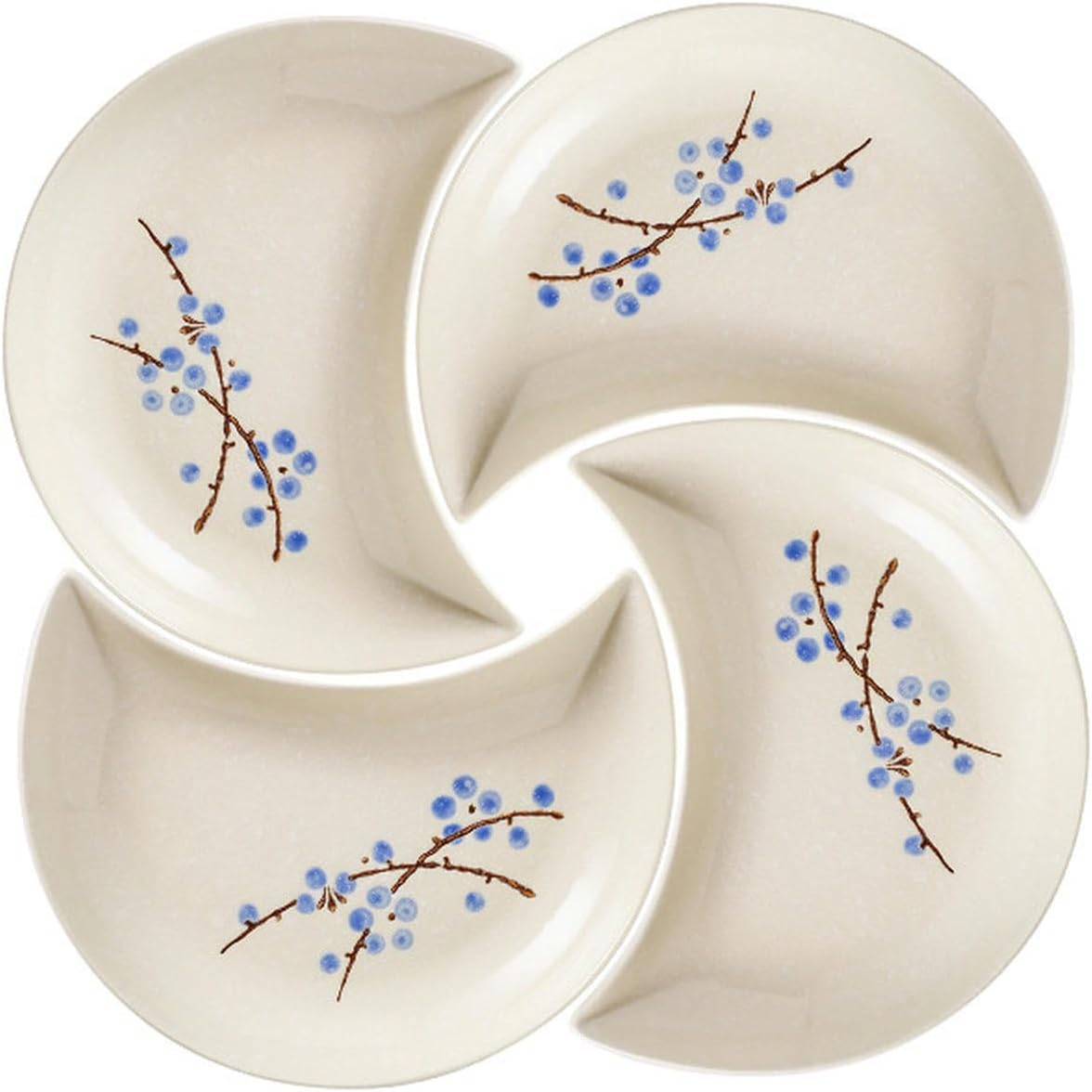 Japanese plum blossom hand-painted underglaze ceramic tableware, moon combination platter creative dim sum dish plate - moon plate 3-piece set - light green