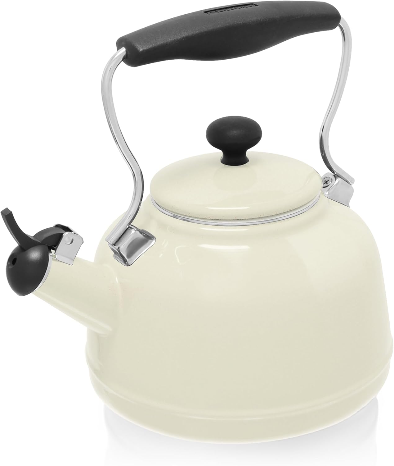Chantal Tea Kettle, Vintage Series, Enamel on Steel, Whistling (Black Splatter on White)