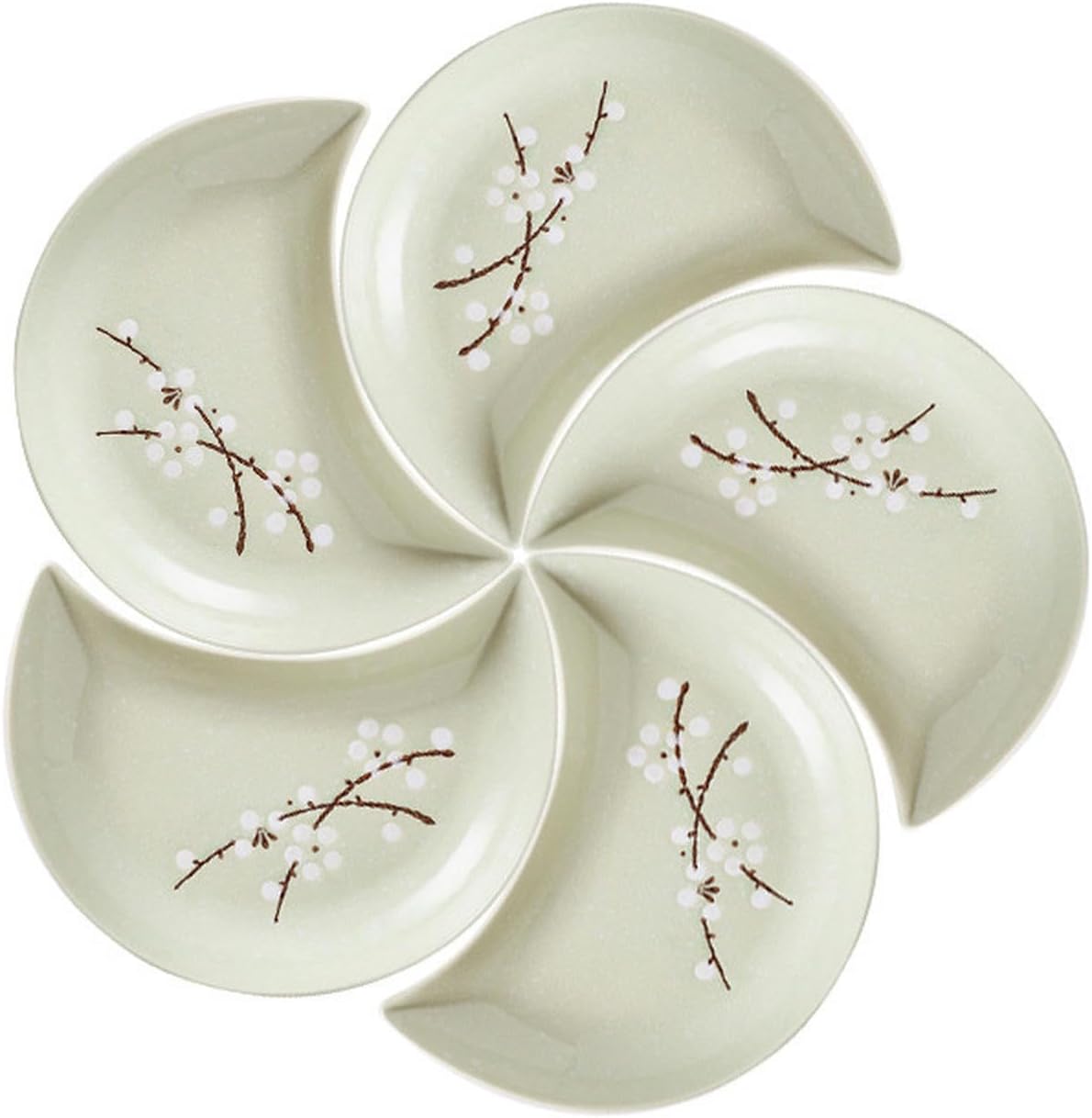 Japanese plum blossom hand-painted underglaze ceramic tableware, moon combination platter creative dim sum dish plate - moon plate 3-piece set - light green