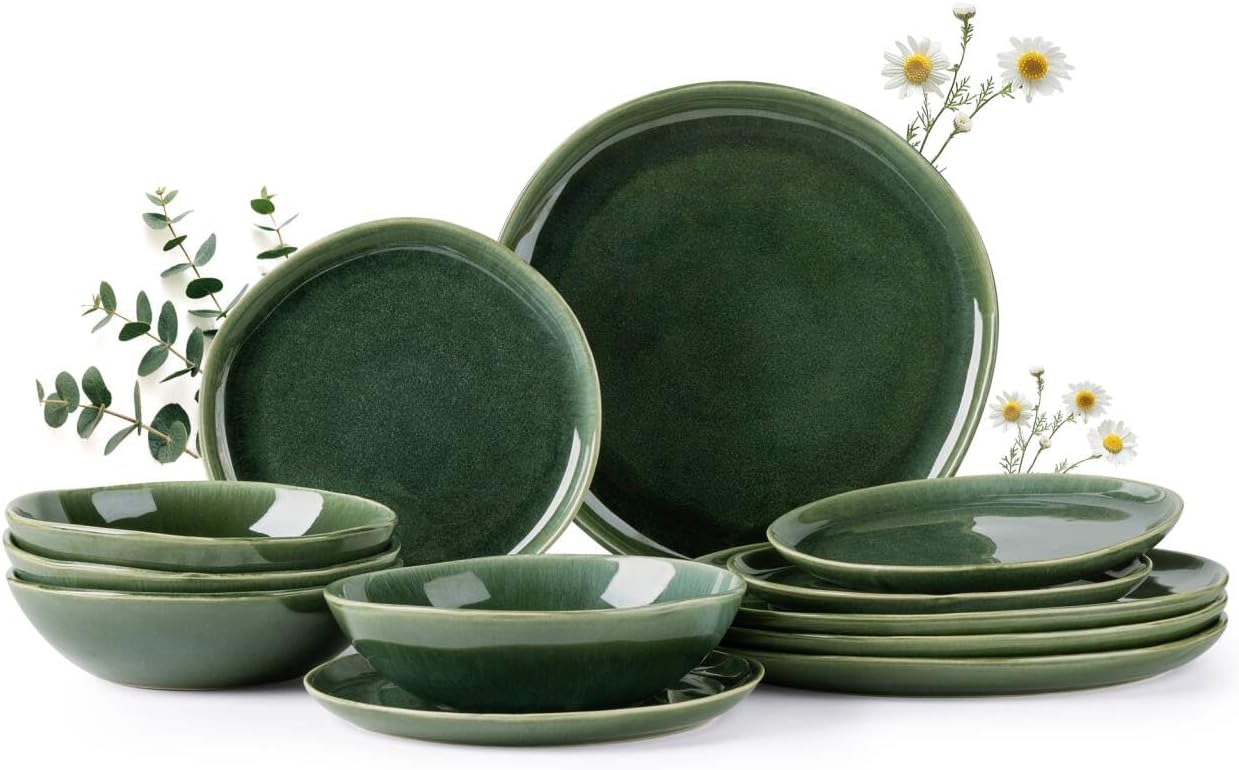 AmorArc Ceramic Dinnerware Sets,Handmade Reactive Glaze Stoneware Plates and Bowls Set,Highly Scratch Resistant | Dishwasher & Microwave Safe Dishes Set,Service for 12 (36Pcs)