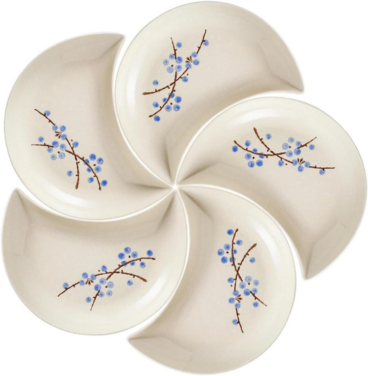 Japanese plum blossom hand-painted underglaze ceramic tableware, moon combination platter creative dim sum dish plate - moon plate 3-piece set - light green