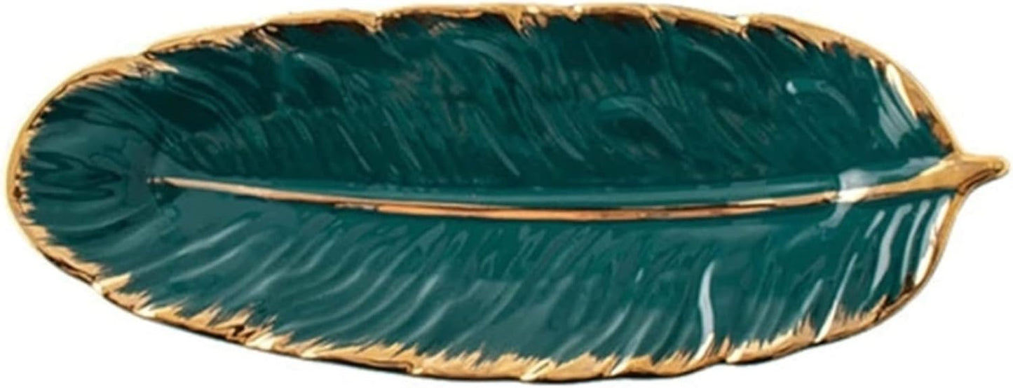 Fruit Bowls Ceramic Plate Fashion Feather Design Tray Tableware Accessories Dim Sum Fruit Plate Kitchen Dining Dish fruit Vegetable(Black,Small)