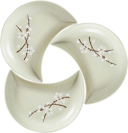 Japanese plum blossom hand-painted underglaze ceramic tableware, moon combination platter creative dim sum dish plate - moon plate 3-piece set - light green