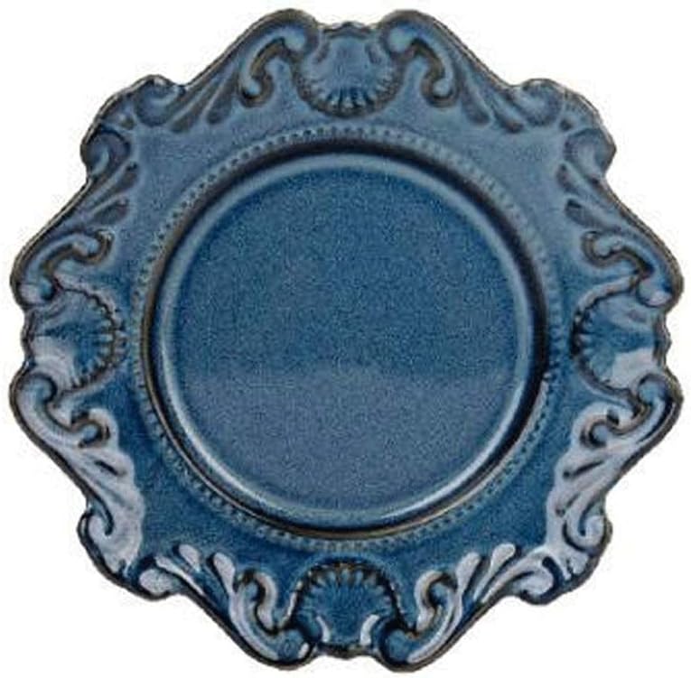 Blue and White Porcelain Antique Embossed Ceramic Dinner Plate Set Main Dish Tray Dim Sum Salad Dish Tableware 1Pc/24.5Cm