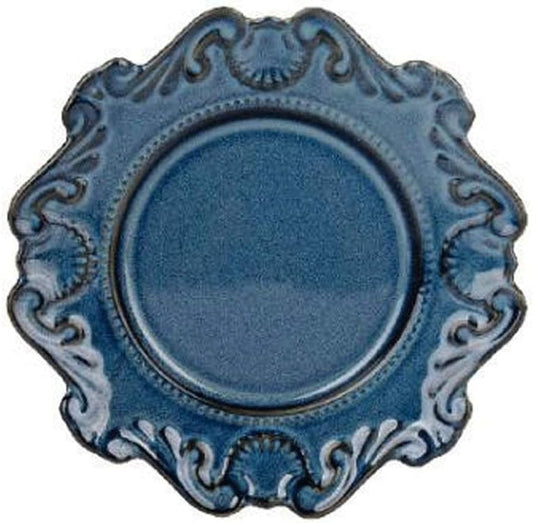 Blue and White Porcelain Antique Embossed Ceramic Dinner Plate Set Main Dish Tray Dim Sum Salad Dish Tableware 1Pc/24.5Cm