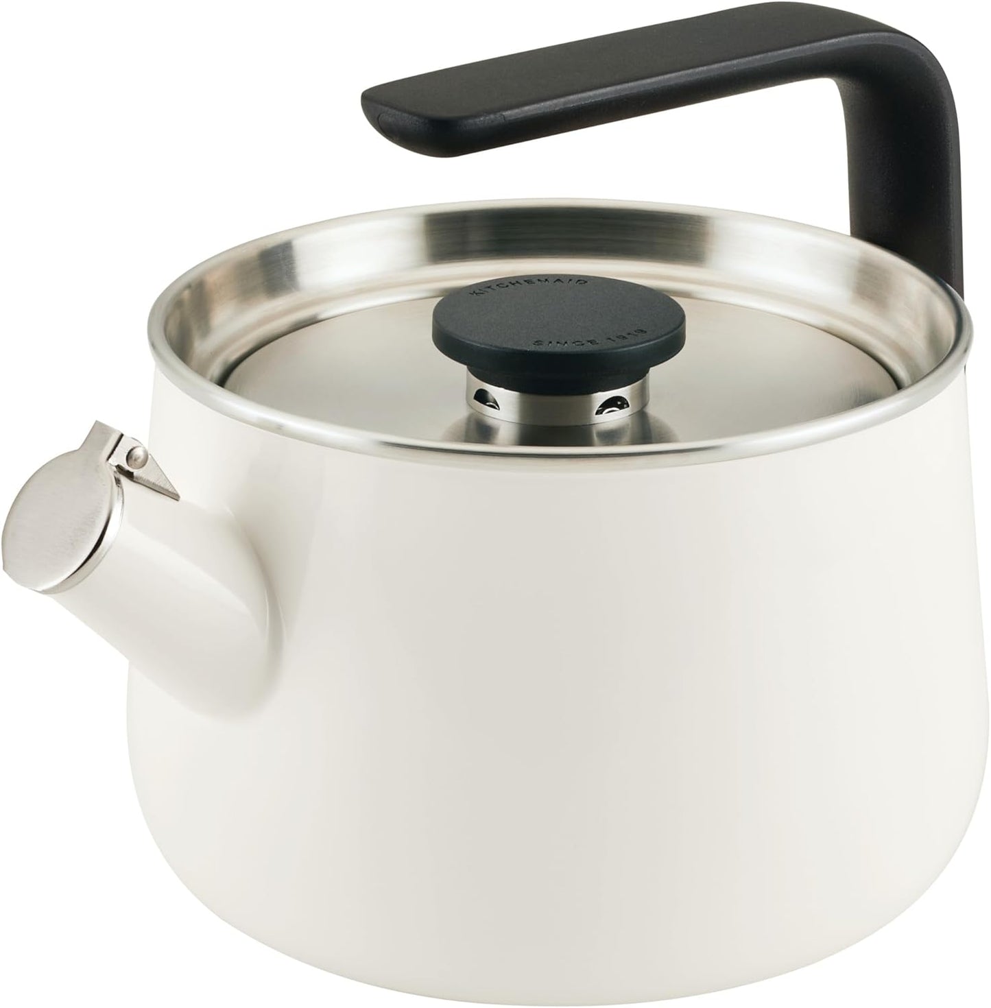 KitchenAid Teakettles Enamel-on-Steel Stovetop Whistling Teakettle, Induction Ready, Stainless steel Lid, 2 Quart - White