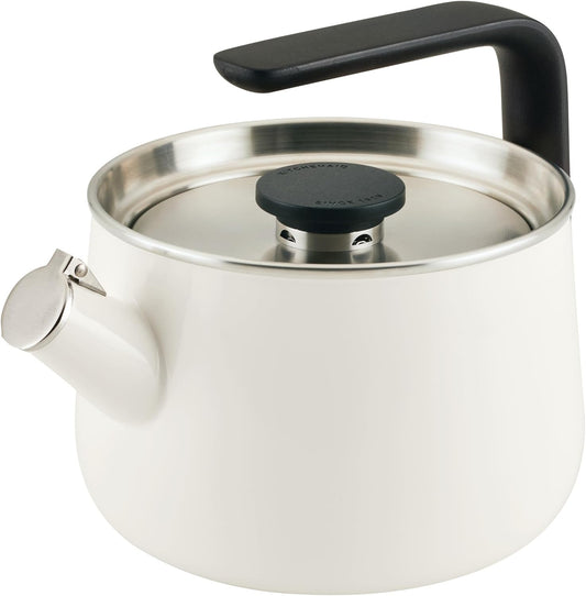 KitchenAid Teakettles Enamel-on-Steel Stovetop Whistling Teakettle, Induction Ready, Stainless steel Lid, 2 Quart - White