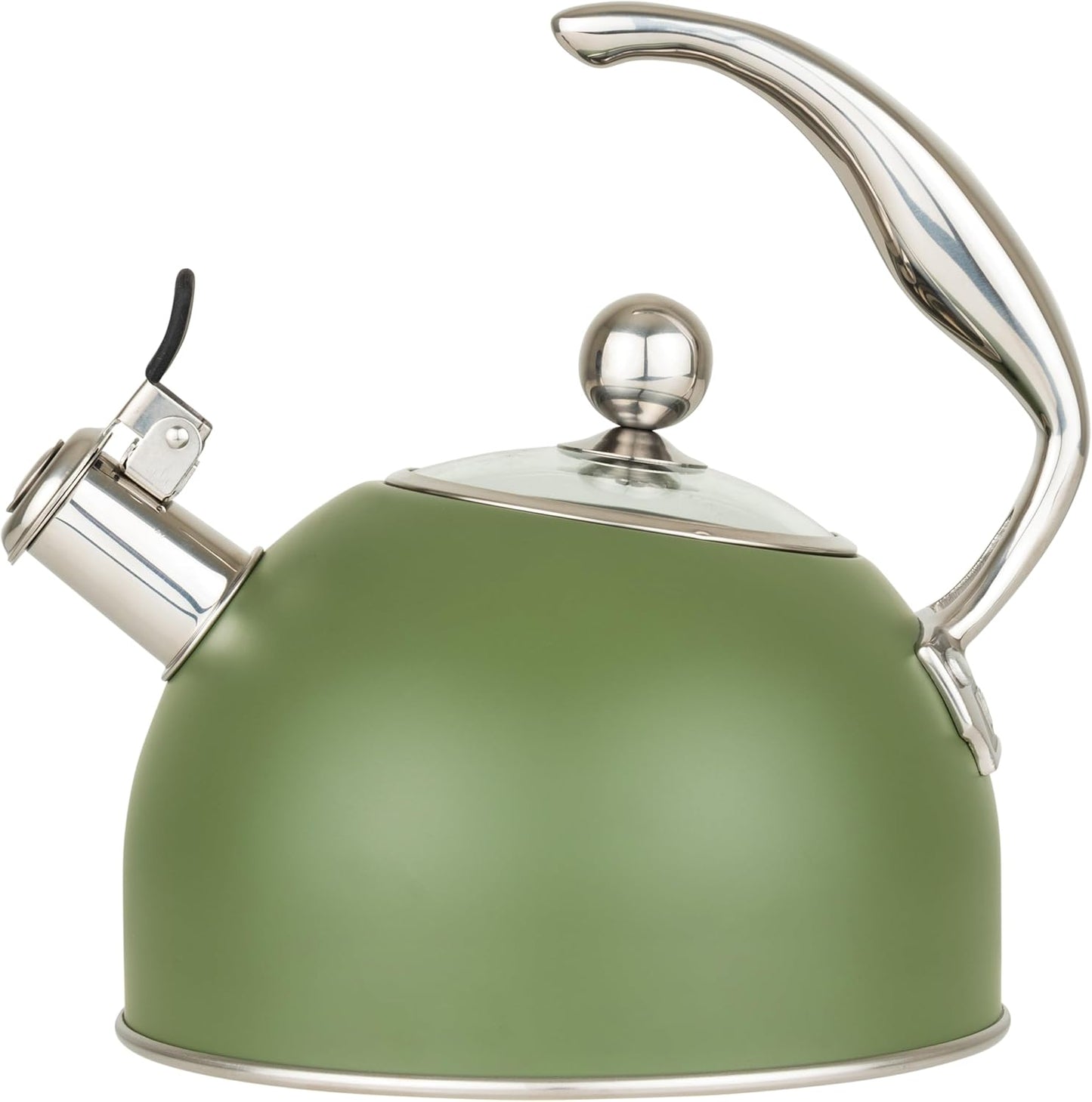 Viking 3-Ply Stainless Steel Tea Kettle, 2.6 Quart, Whistling Hot Water Tea Pot for Stovetop, Tempered Glass Lid and Ergonomic Handle, Induction Ready, Red