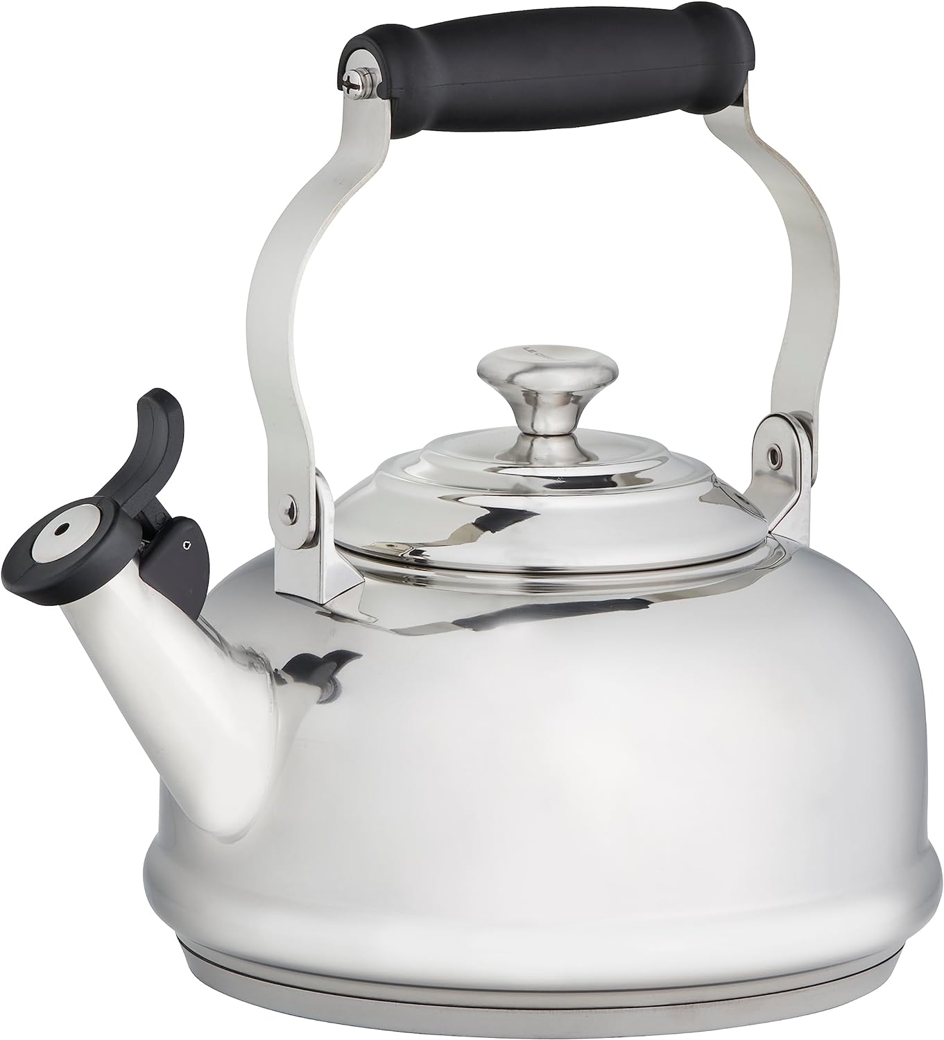 Le Creuset Enamel On Steel Whistling Tea Kettle with Metal Finishes, 1.7 qt., White