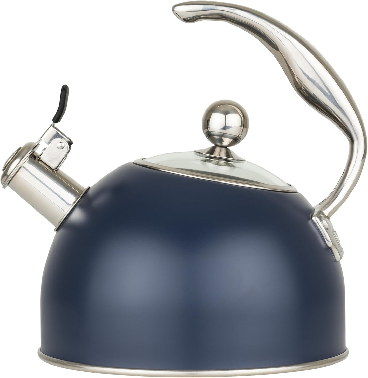 Viking 3-Ply Stainless Steel Tea Kettle, 2.6 Quart, Whistling Hot Water Tea Pot for Stovetop, Tempered Glass Lid and Ergonomic Handle, Induction Ready, Red