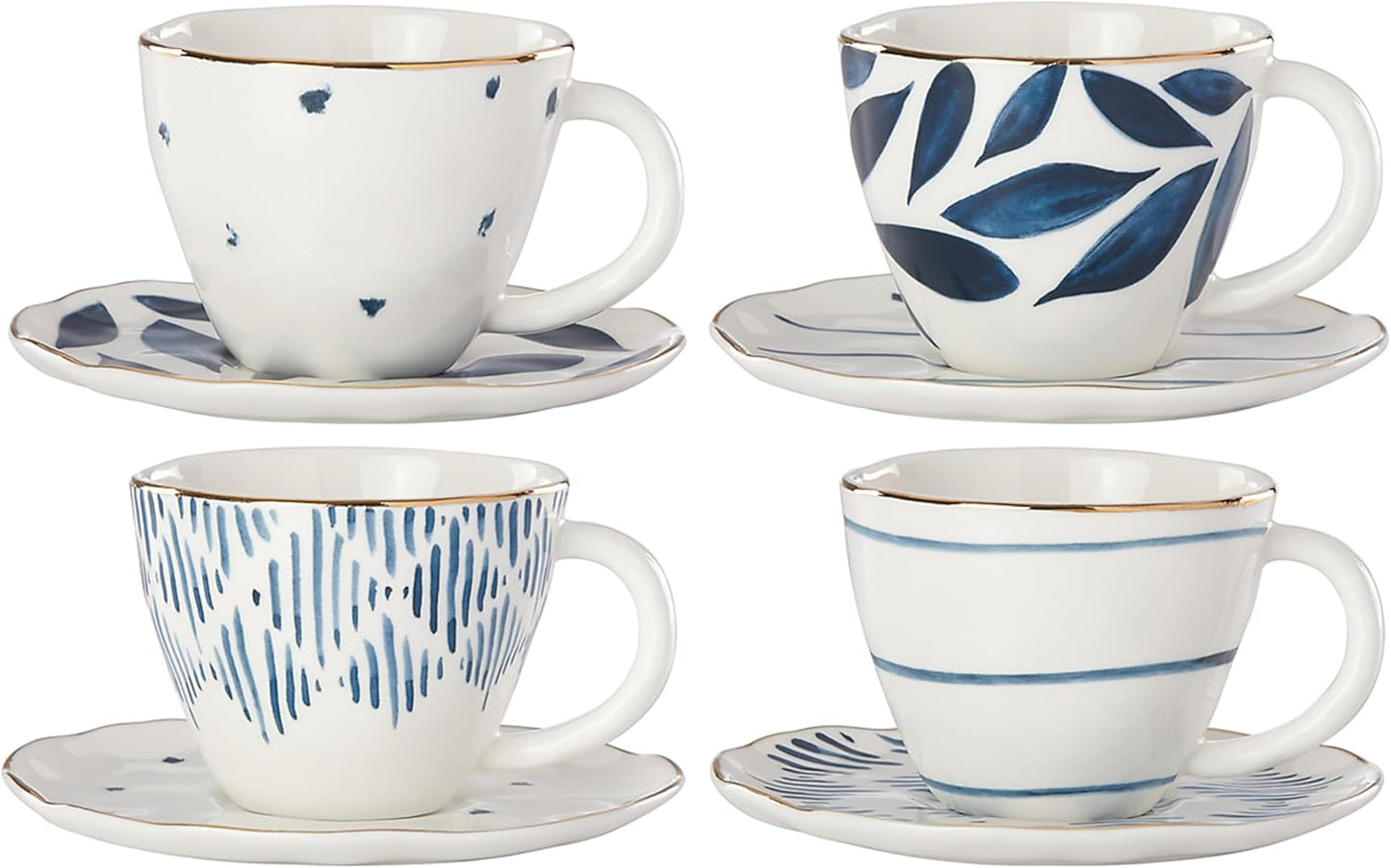 Lenox Porcelain Blue Bay 4-Piece Espresso Cup & Saucer Set, 2.45 LB