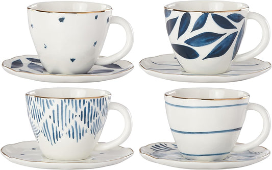 Lenox Porcelain Blue Bay 4-Piece Espresso Cup & Saucer Set, 2.45 LB