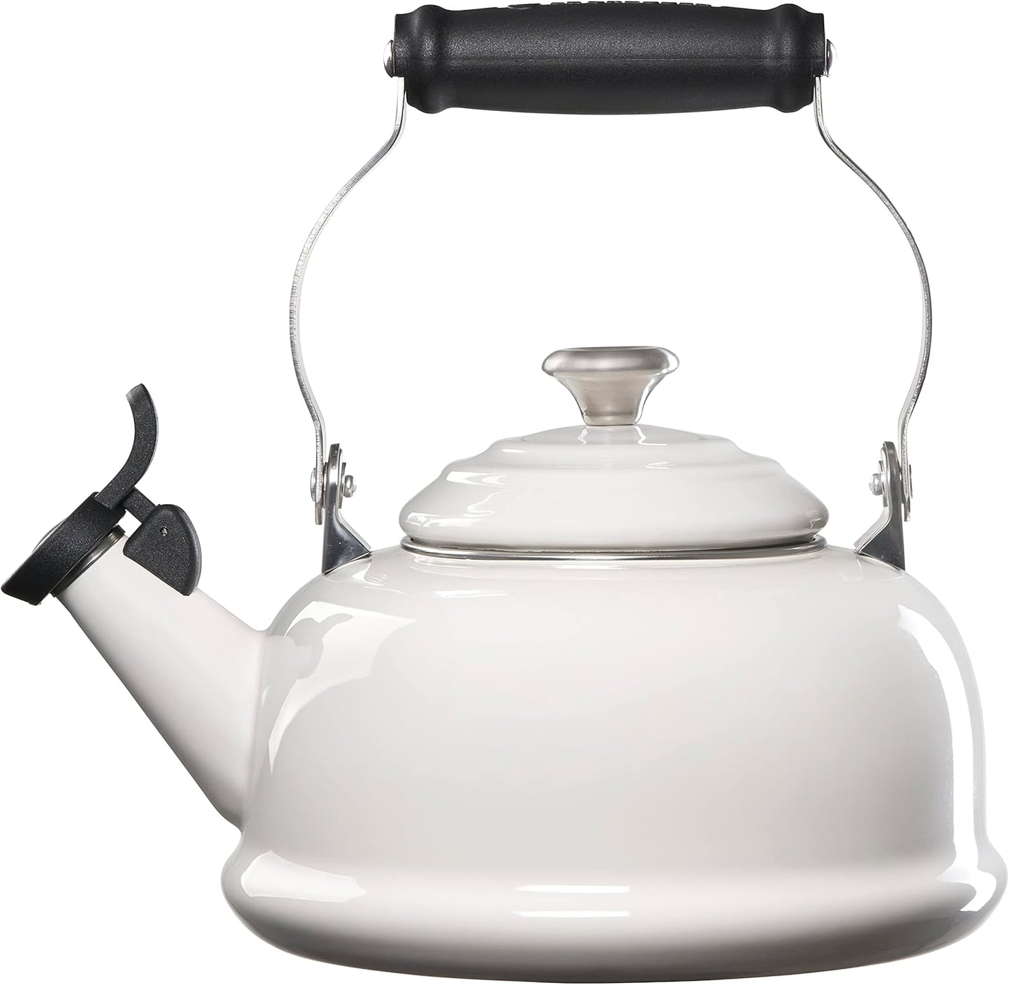 Le Creuset Enamel On Steel Whistling Tea Kettle with Metal Finishes, 1.7 qt., White