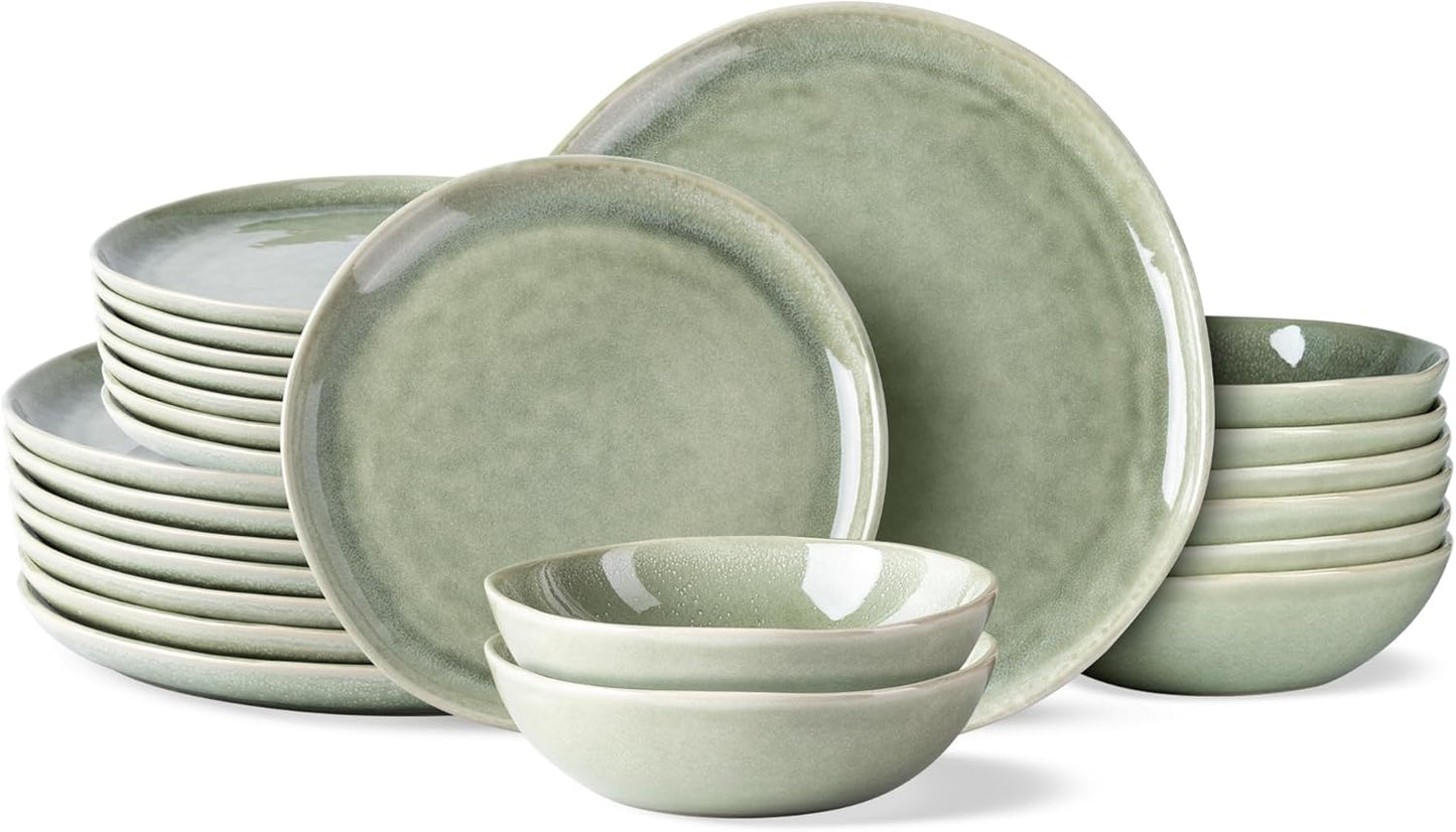 AmorArc Ceramic Dinnerware Sets,Handmade Reactive Glaze Stoneware Plates and Bowls Set,Highly Scratch Resistant | Dishwasher & Microwave Safe Dishes Set,Service for 12 (36Pcs)