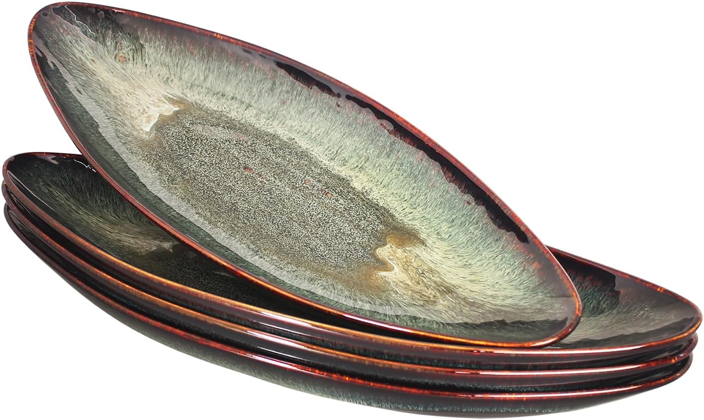 Ceramic Dinner Plates Set of 4, for Bread, Pasta, Salad, sushi - Microwave, Oven and Dishwasher Safe, Scratch Resistant durable Brown Brown reactive glaze