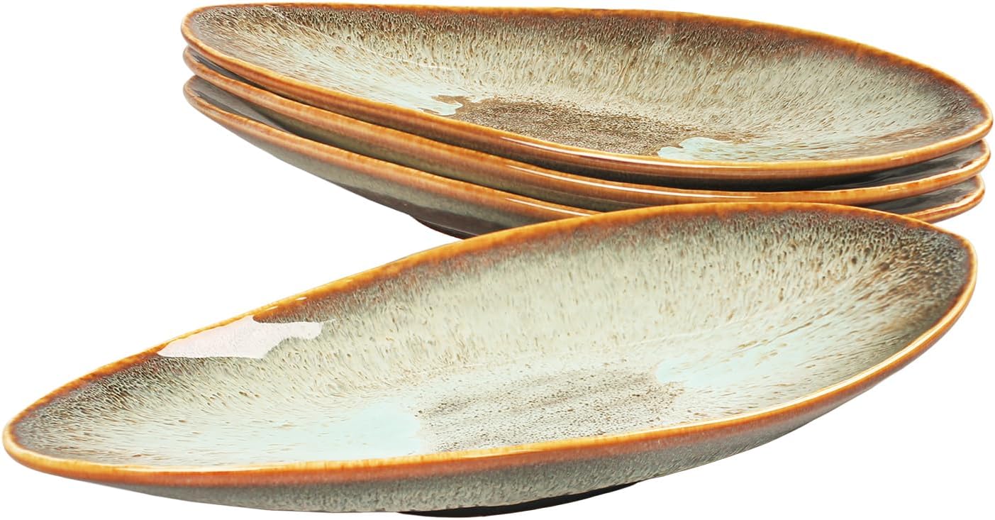 Ceramic Dinner Plates Set of 4, for Bread, Pasta, Salad, sushi - Microwave, Oven and Dishwasher Safe, Scratch Resistant durable Brown Brown reactive glaze