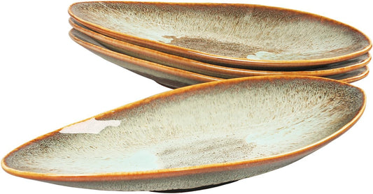 Ceramic Dinner Plates Set of 4, for Bread, Pasta, Salad, sushi - Microwave, Oven and Dishwasher Safe, Scratch Resistant durable Brown Brown reactive glaze