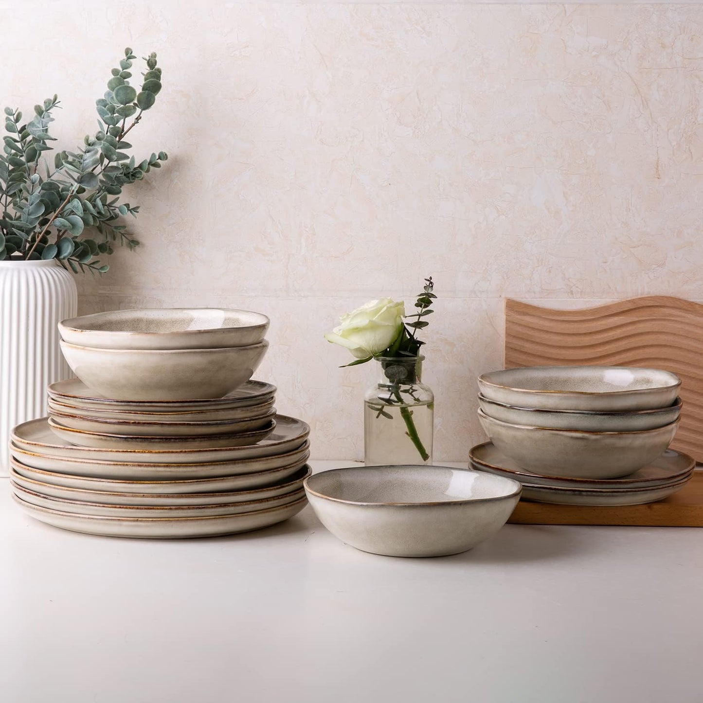 AmorArc Ceramic Dinnerware Sets,Handmade Reactive Glaze Stoneware Plates and Bowls Set,Highly Scratch Resistant | Dishwasher & Microwave Safe Dishes Set,Service for 12 (36Pcs)