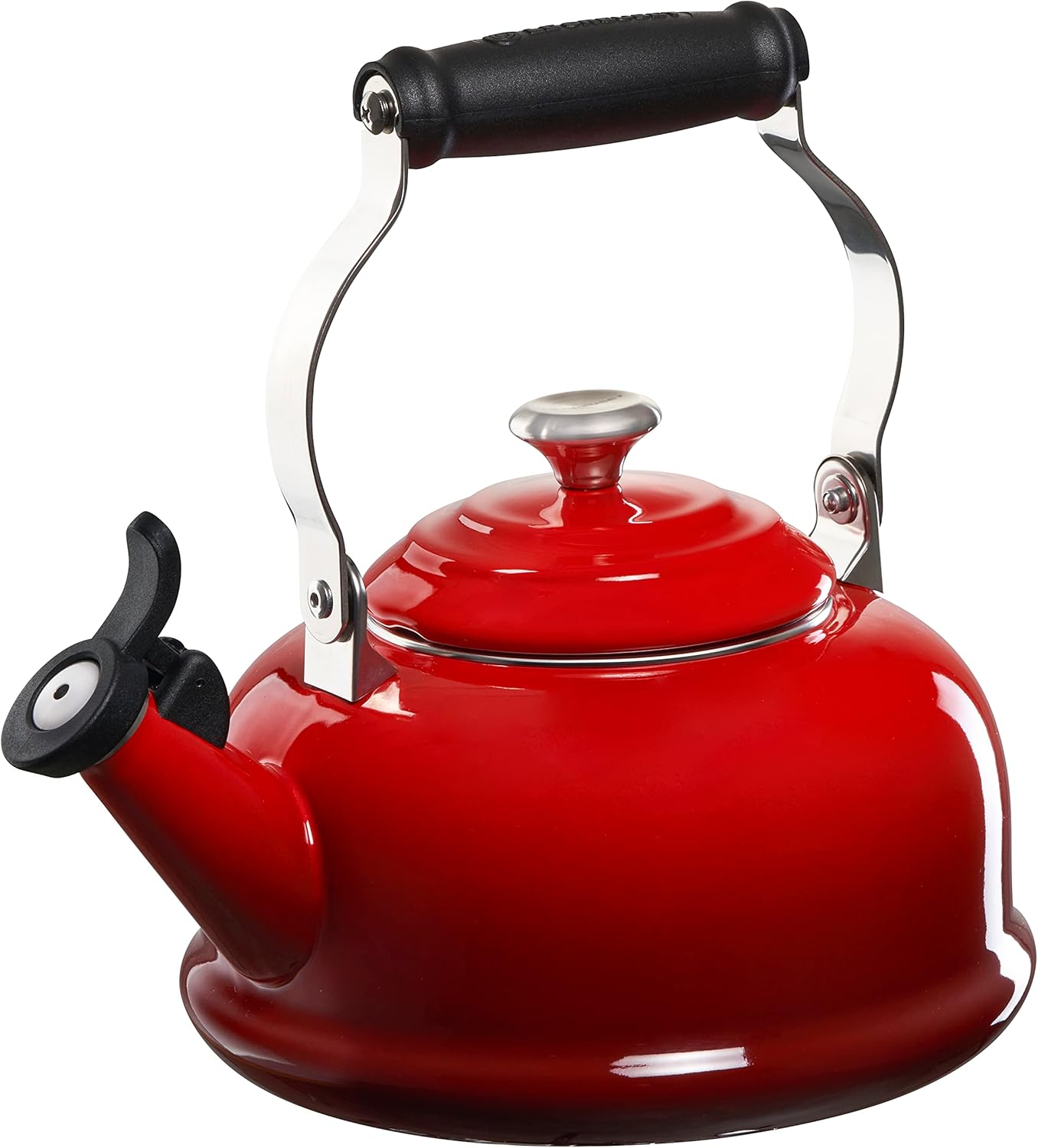 Le Creuset Enamel On Steel Whistling Tea Kettle with Metal Finishes, 1.7 qt., White