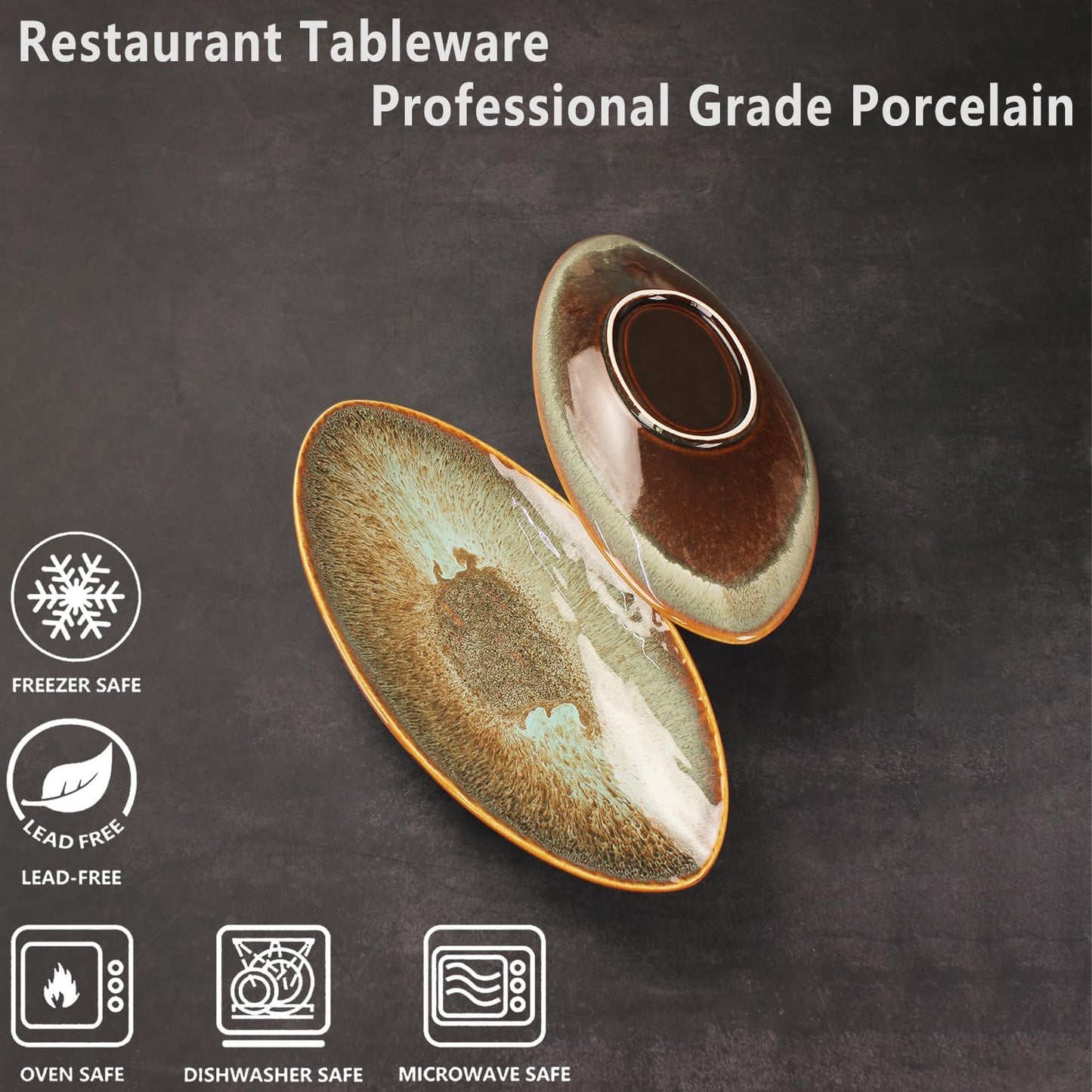 Ceramic Dinner Plates Set of 4, for Bread, Pasta, Salad, sushi - Microwave, Oven and Dishwasher Safe, Scratch Resistant durable Brown Brown reactive glaze