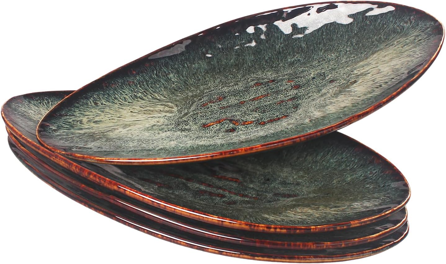 Ceramic Dinner Plates Set of 4, for Bread, Pasta, Salad, sushi - Microwave, Oven and Dishwasher Safe, Scratch Resistant durable Brown Brown reactive glaze