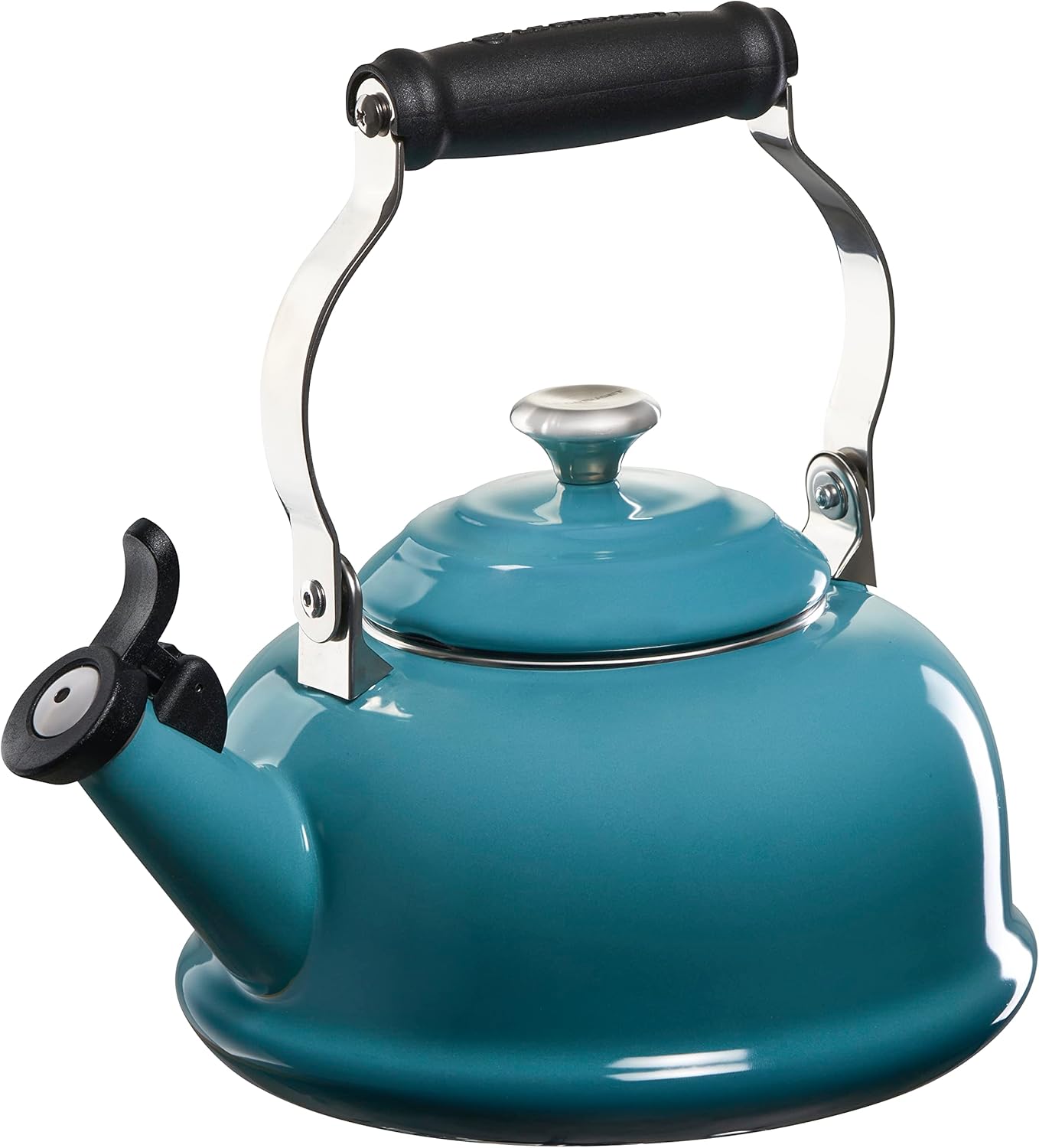 Le Creuset Enamel On Steel Whistling Tea Kettle with Metal Finishes, 1.7 qt., White