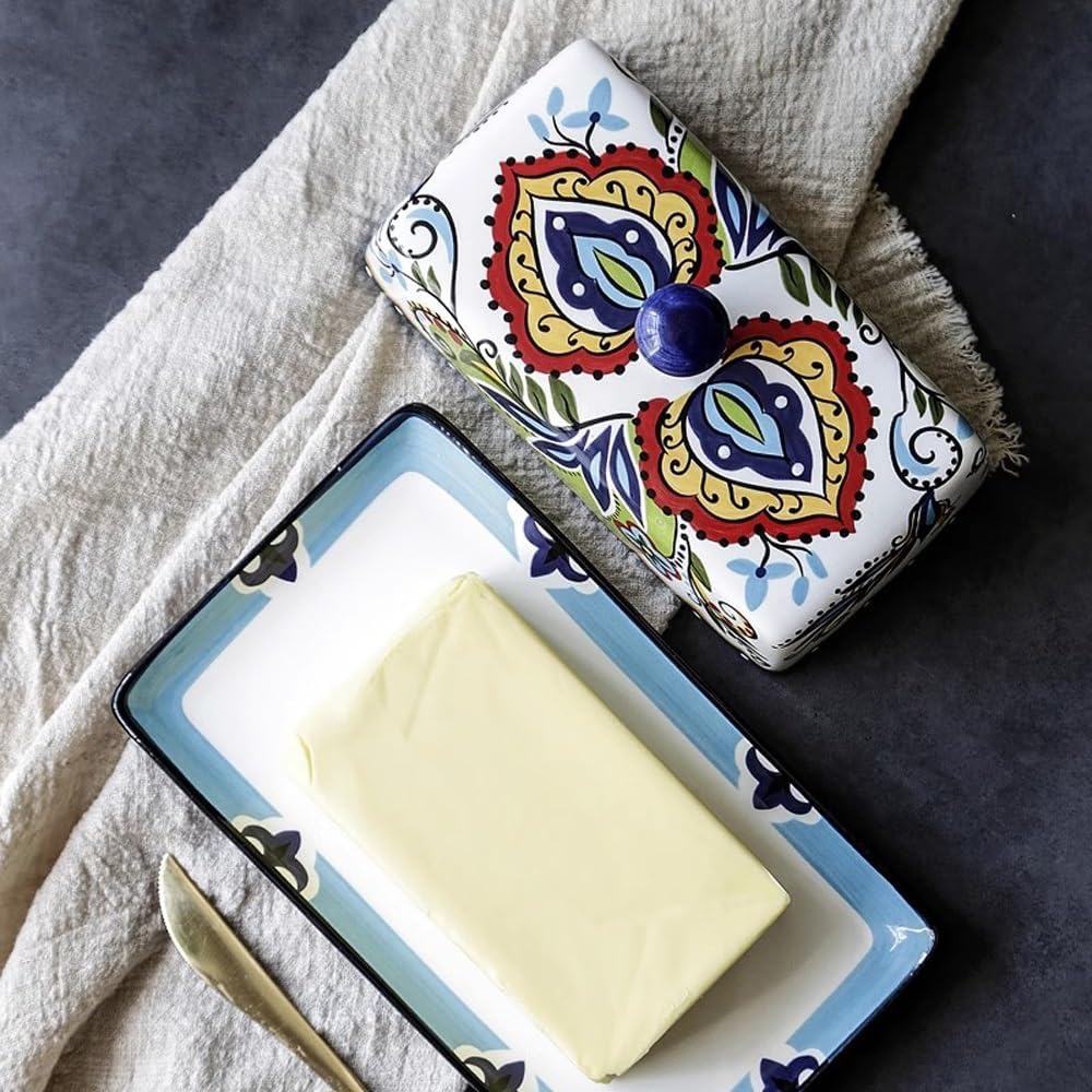 Butter Dish Creative Ceramic Butter Box European Tableware with Cover Butter Plate Dim Sum Plate Butter Plate Cheese Box Storage(Green)