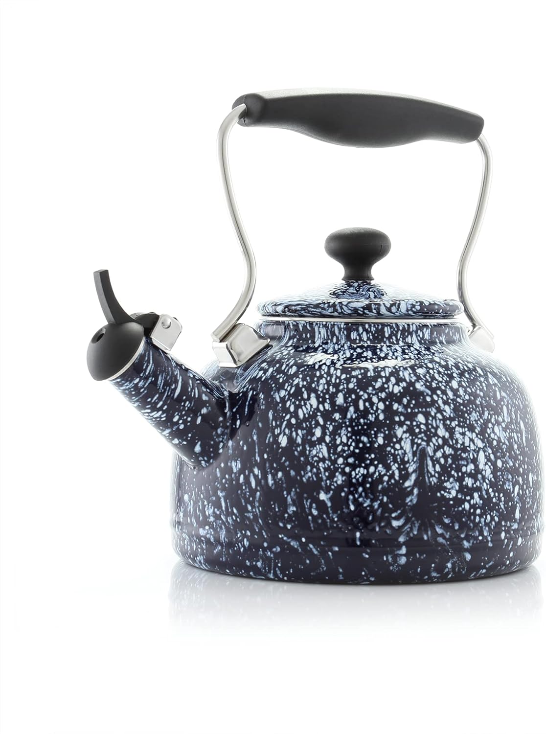 Chantal Tea Kettle, Vintage Series, Enamel on Steel, Whistling (Black Splatter on White)
