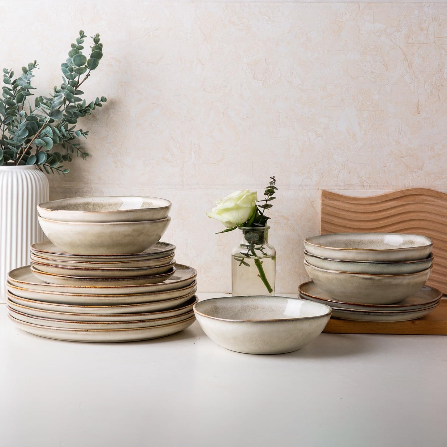 AmorArc Ceramic Dinnerware Sets,Handmade Reactive Glaze Stoneware Plates and Bowls Set,Highly Scratch Resistant | Dishwasher & Microwave Safe Dishes Set,Service for 12 (36Pcs)