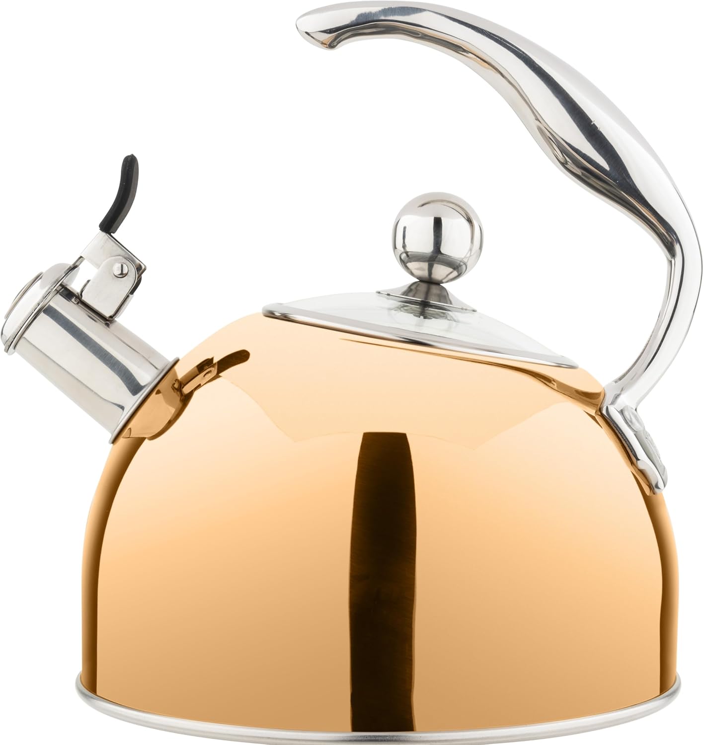 Viking 3-Ply Stainless Steel Tea Kettle, 2.6 Quart, Whistling Hot Water Tea Pot for Stovetop, Tempered Glass Lid and Ergonomic Handle, Induction Ready, Red
