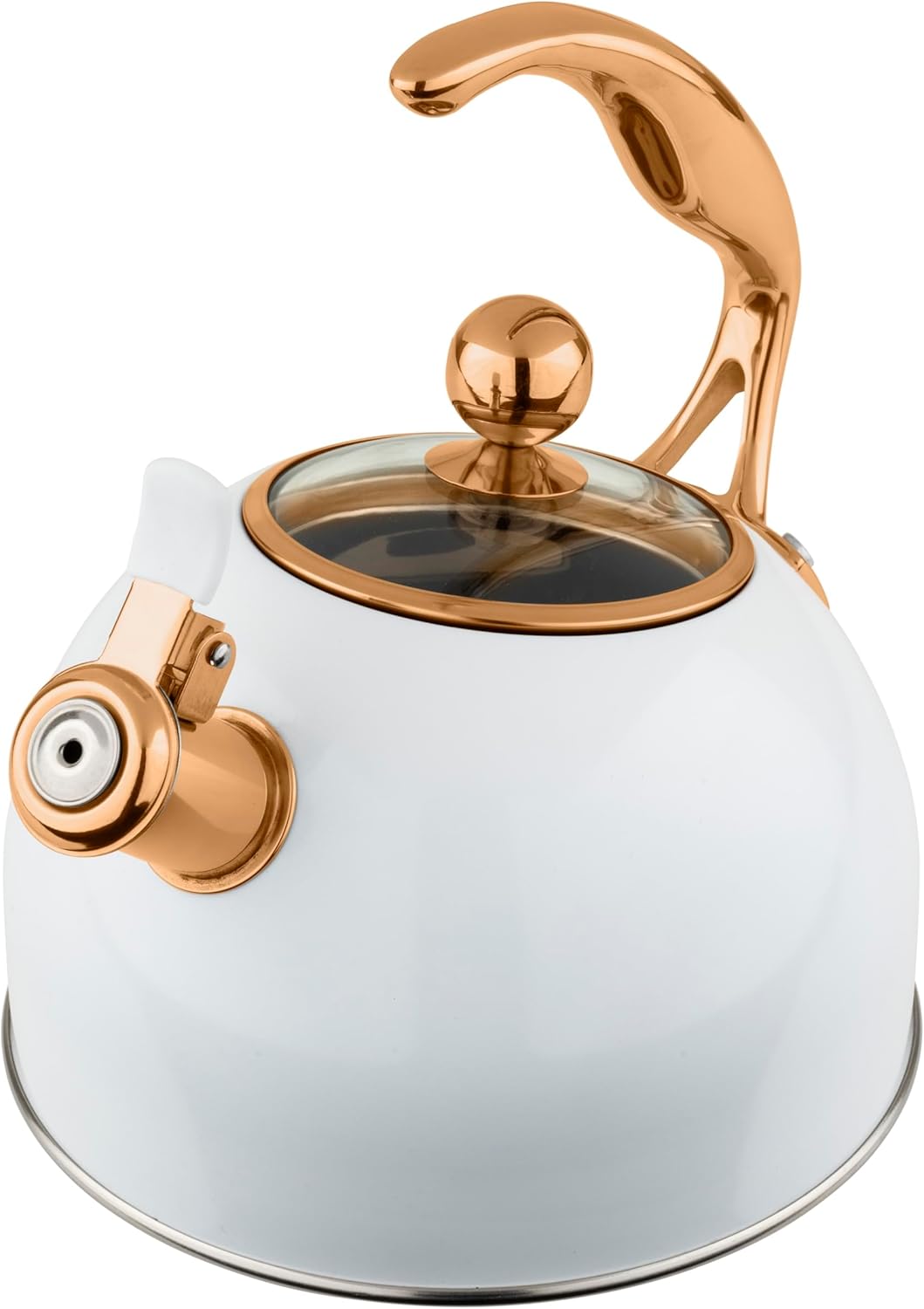 Viking 3-Ply Stainless Steel Tea Kettle, 2.6 Quart, Whistling Hot Water Tea Pot for Stovetop, Tempered Glass Lid and Ergonomic Handle, Induction Ready, Red