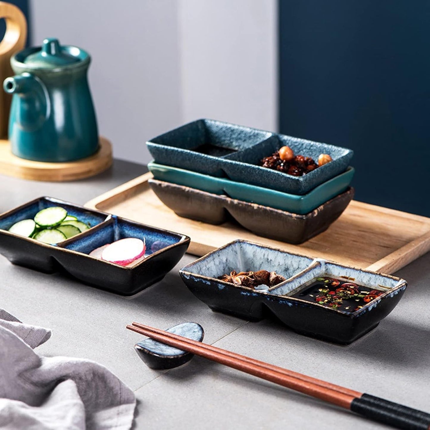 Dim Sum Plate Japanese Dip Bowl Ceramic Retro Seasoning Sauce Dish Creative Butter Sushi Vinegar Dish Porcelain Dish Kitchen Tableware Dim Sum Bowl Barbecue Hot Pot Multiple Seasoning Dish Snack Dish