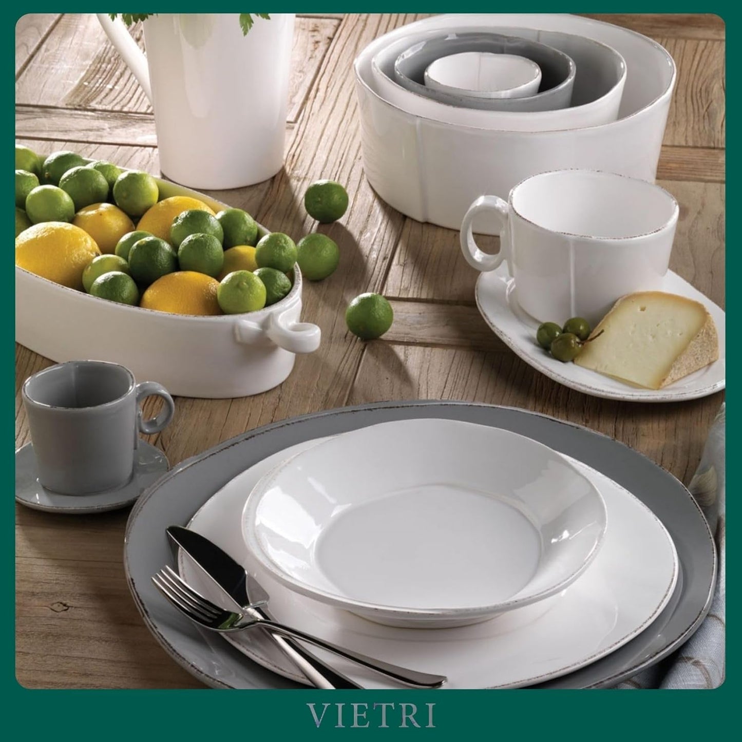 Vietri Lastra Gray Espresso Cup & Saucer Set, 4 oz, Stoneware Coffee Dishes, Dishwasher Safe Ceramic