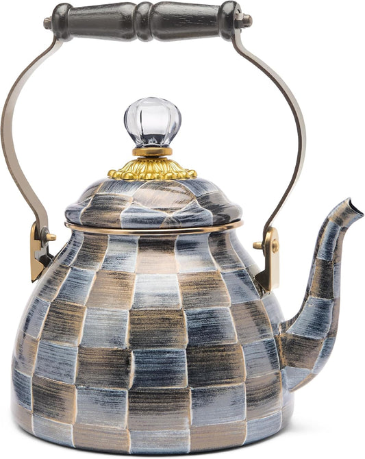 MACKENZIE-CHILDS 2-Quart Enamel Tea Kettle, Cute Tea Kettle for Stovetop, Sophisticheck