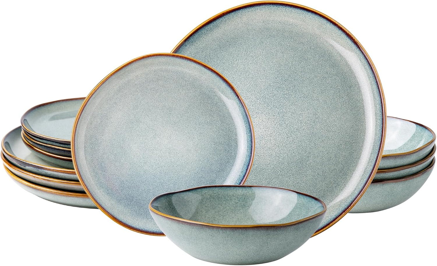 AmorArc Ceramic Dinnerware Sets,Handmade Reactive Glaze Stoneware Plates and Bowls Set,Highly Scratch Resistant | Dishwasher & Microwave Safe Dishes Set,Service for 12 (36Pcs)