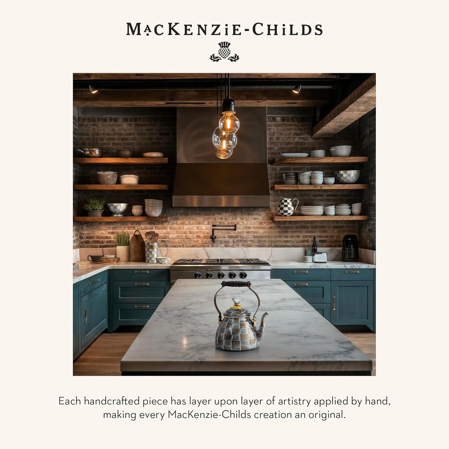 MACKENZIE-CHILDS 2-Quart Enamel Tea Kettle, Cute Tea Kettle for Stovetop, Sophisticheck