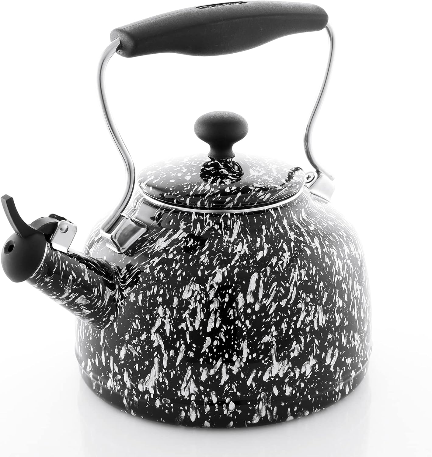 Chantal Tea Kettle, Vintage Series, Enamel on Steel, Whistling (Black Splatter on White)