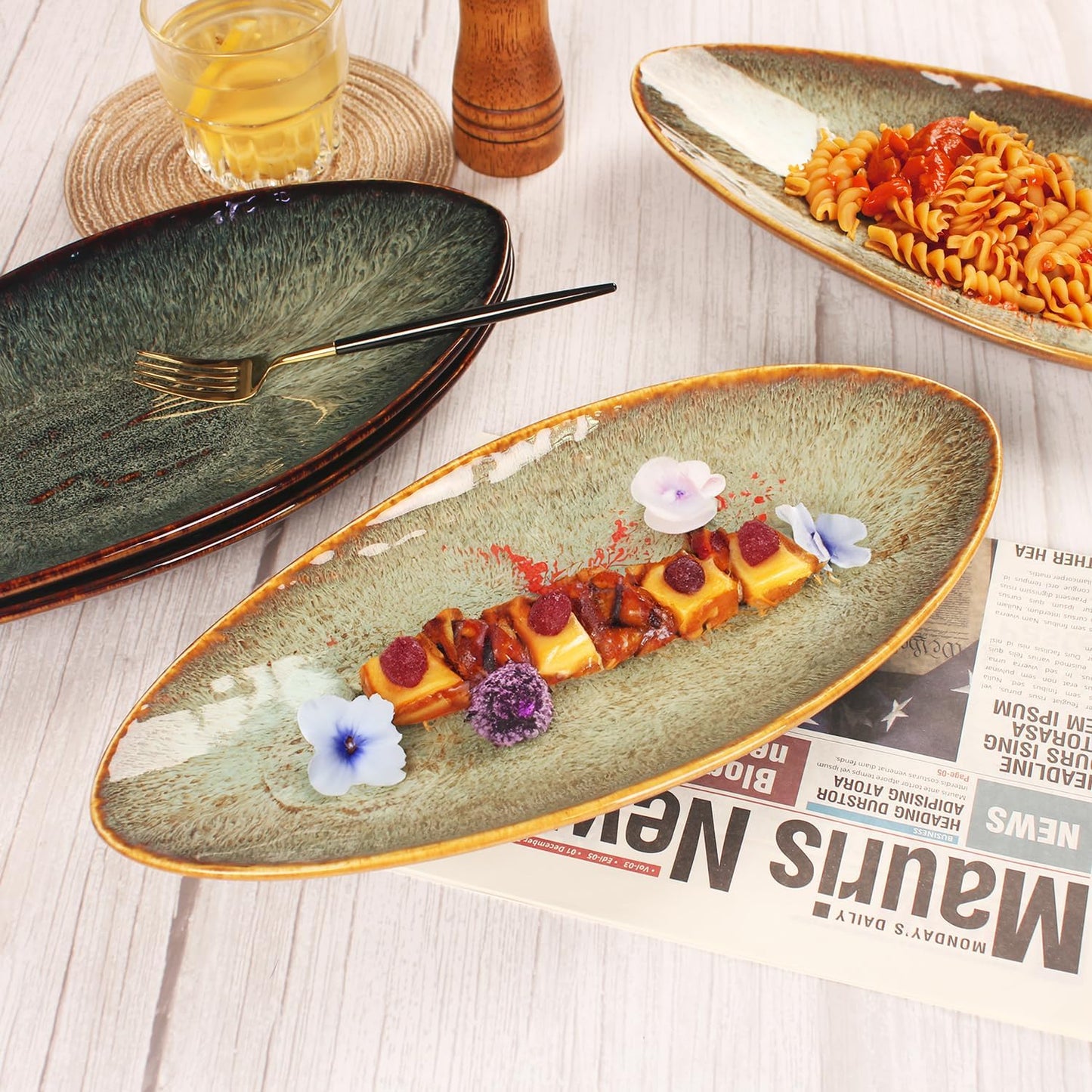Ceramic Dinner Plates Set of 4, for Bread, Pasta, Salad, sushi - Microwave, Oven and Dishwasher Safe, Scratch Resistant durable Brown Brown reactive glaze
