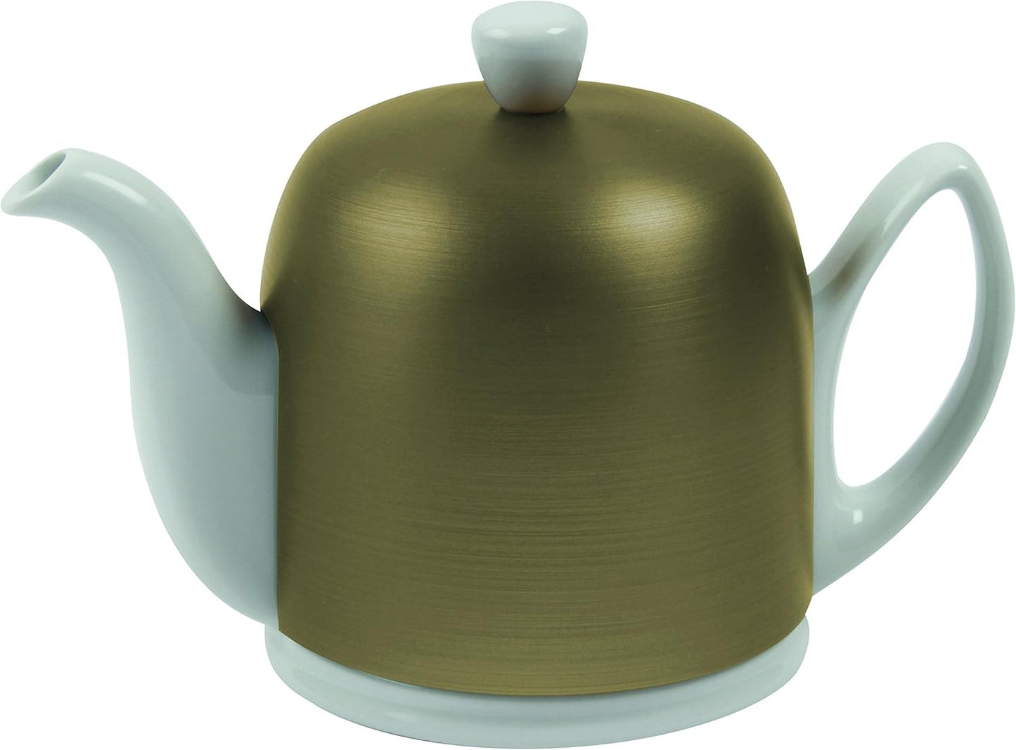Salam Luxury French Tea Pot - Porcelain Teapot with Brushed Aluminum Cover, Ceramic Tea Kettle for Loose Tea, Removable Infuser, 6 Cup Capacity, 36oz - Aluminum