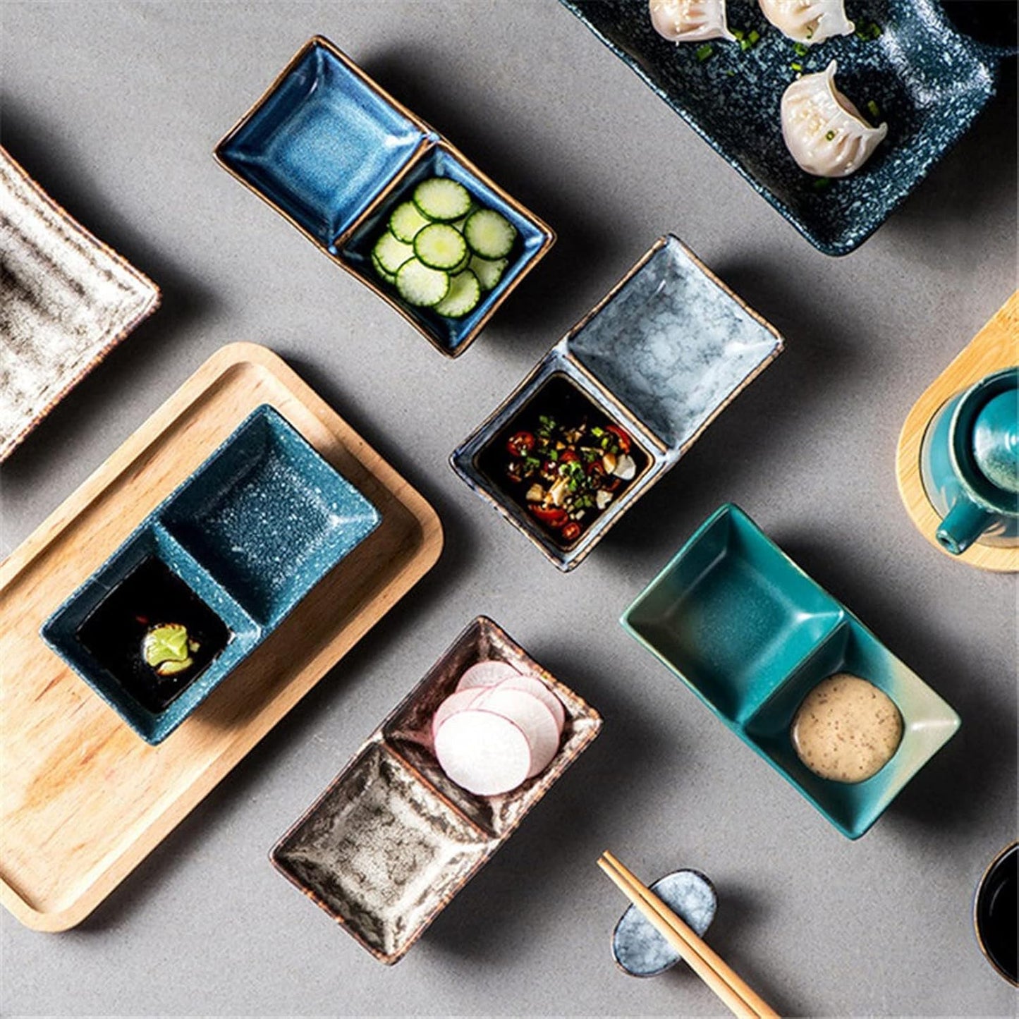 Dim Sum Plate Japanese Dip Bowl Ceramic Retro Seasoning Sauce Dish Creative Butter Sushi Vinegar Dish Porcelain Dish Kitchen Tableware Dim Sum Bowl Barbecue Hot Pot Multiple Seasoning Dish Snack Dish