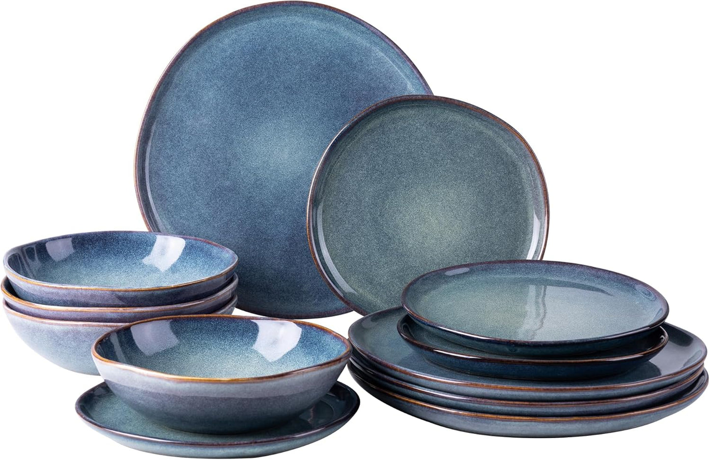 AmorArc Ceramic Dinnerware Sets,Handmade Reactive Glaze Stoneware Plates and Bowls Set,Highly Scratch Resistant | Dishwasher & Microwave Safe Dishes Set,Service for 12 (36Pcs)