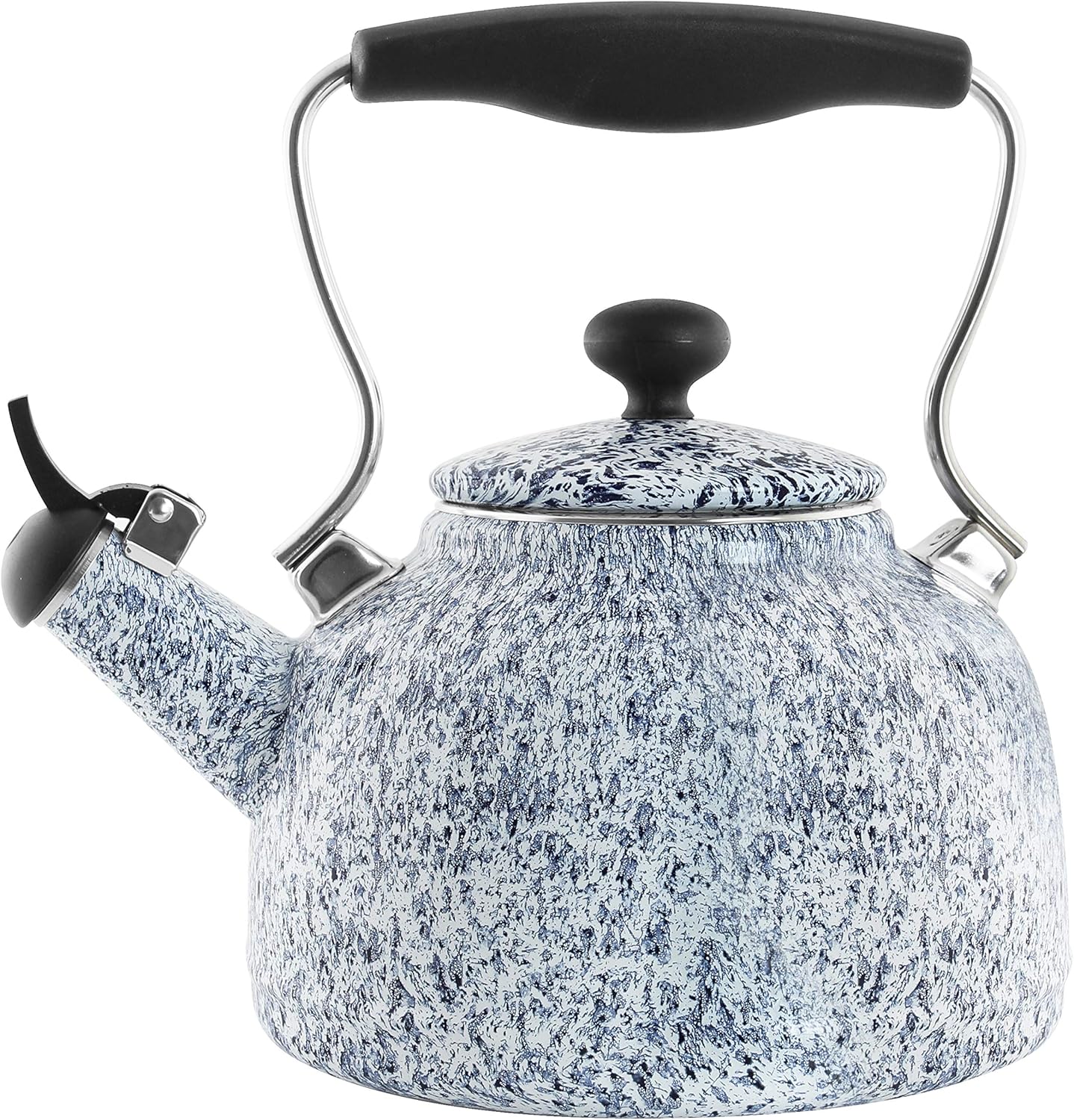 Chantal Tea Kettle, Vintage Series, Enamel on Steel, Whistling (Black Splatter on White)